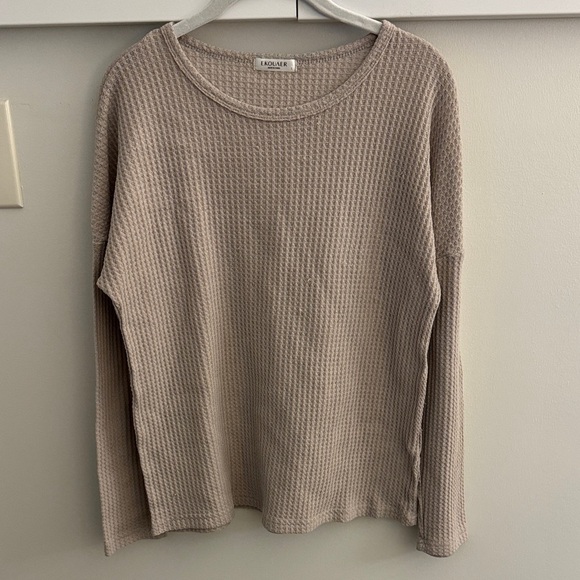 Ekouaer Sweaters - Exqule Beige Waffle Knit Sweater
